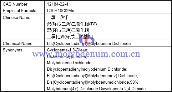 empirical formula, chemical name, synonyms of bis(cyclopentadienyl) molybdenum dichloride image